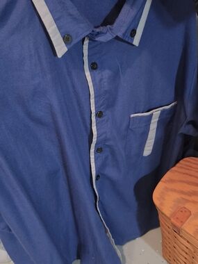 Men's Blue Button-Up Shirt with Contrast Trim